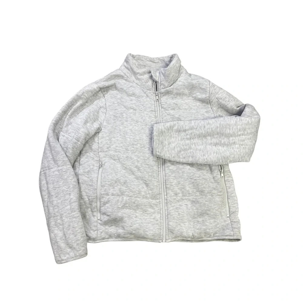 Three Dots Womens Heather Gray Quilted Full Zip Mock Neck Jacket Size S‎